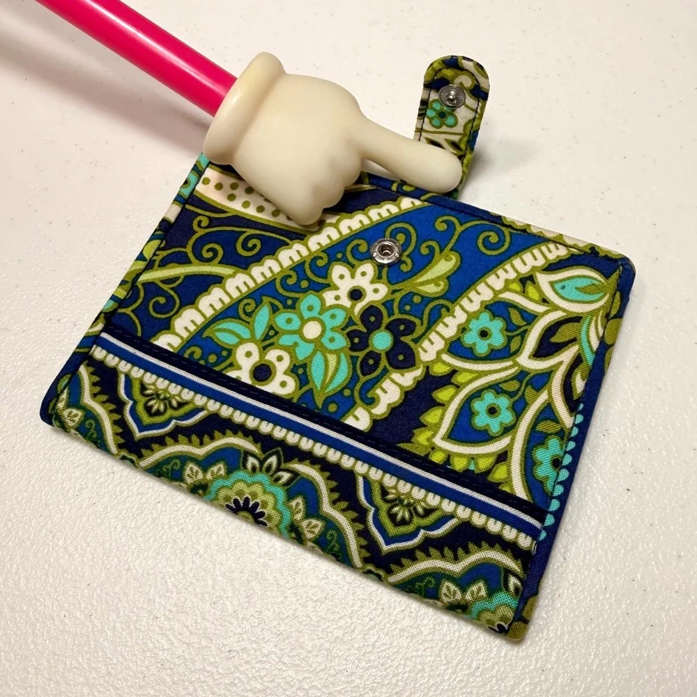 Vera Bradley Blue Green Paisley Floral Bifold Wallet ID Window Snap Closure - Picture 4 of 12